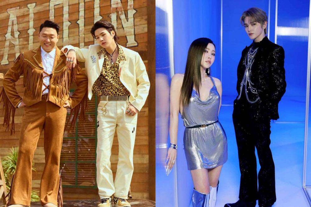 PSY dan Suga BTS dalam poster single "That That" (instagram.com/42psy42) | Suran dan Taeyeong NCT dalam poster single "Diamonds" (instagram.com/suranelenashin)