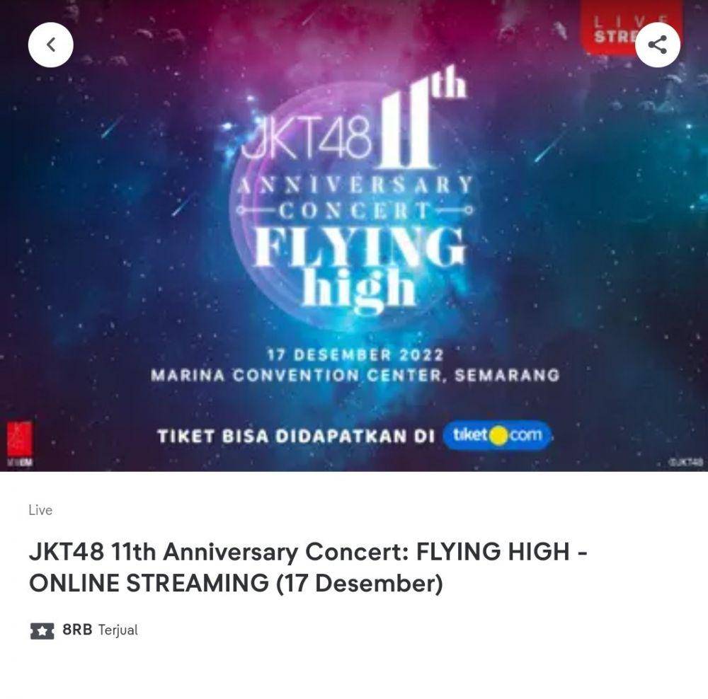 Tiket live streaming konser JKT48 terjual hingga 8 ribu di tiket.com (Twitter.com/Wotanet Menfess)