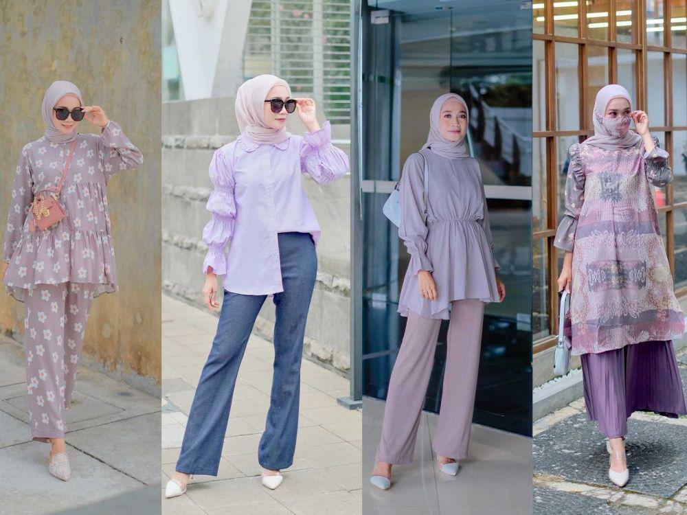 10 Inspirasi Outfit Nuansa Lilac ala Selebgram Uwie Mariska