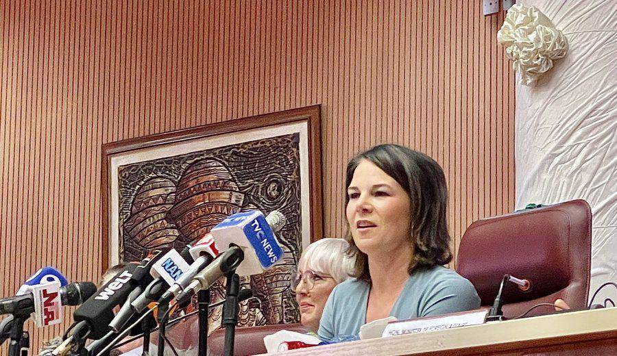 Menteri Luar Negeri Jerman, Annalena Baerbock pada acara pengembalian 22 perunggu Benin ke Nigeria pada 20 Desember 2022. (Twitter.com/@FMICNigeria)
