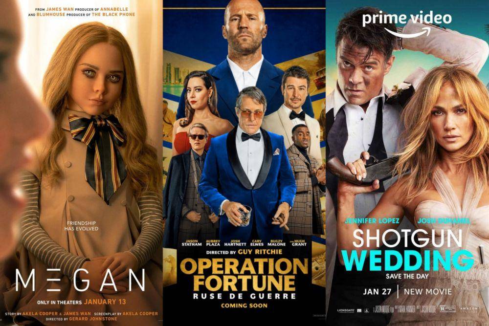 M3GAN, Operation Fortune: Ruse de Guerre, dan Shotgun Wedding (dok. Universal Pictures/M3GAN | dok. STX Entertainment/Operation Fortune: Ruse de Guerre | dok. Amazon Prime Video/Shotgun Wedding)