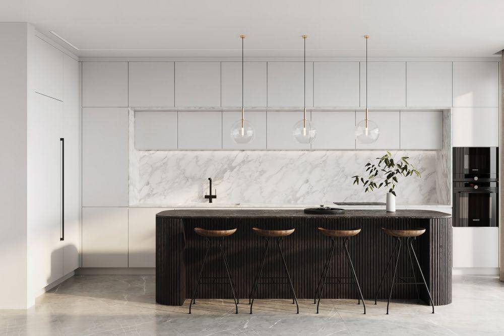 Ilustrasi desain dapur modern dengan palet warna kontras (Unsplash/Alona Gross)