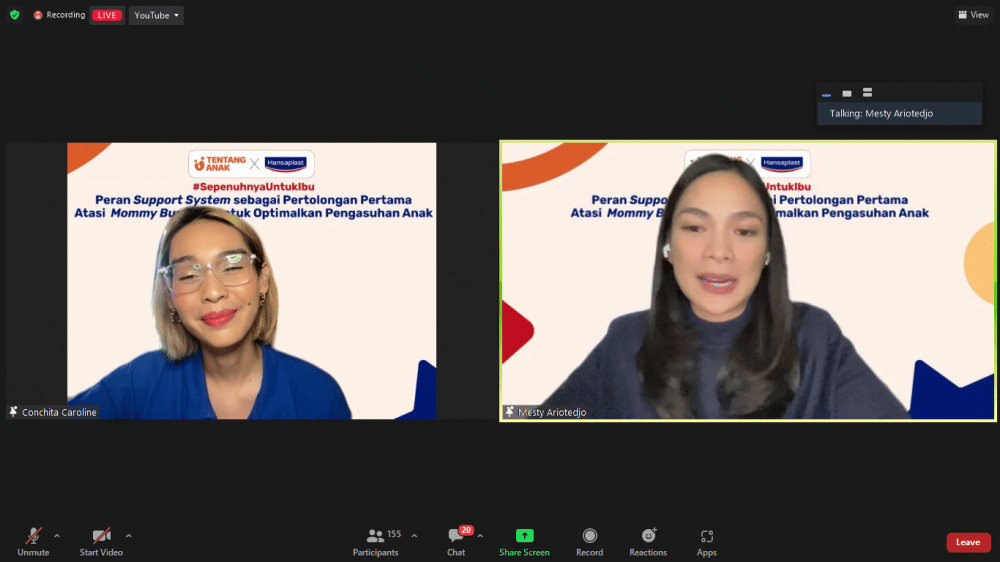 Webinar Hansaplast dengan tema "Peran Support System sebagai Pertolongan Pertama Atasi Mommy Bornout untuk Optimalkan Pengasuhan Anak", yang digelar secara virtual pada Kamis (22/12/2022) (dok. IDN Times/Nurul Huda Rahmadani)