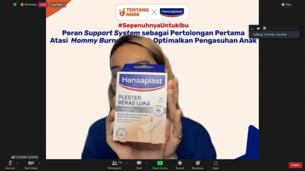 Webinar Hansaplast dengan tema "Peran Support System sebagai Pertolongan Pertama Atasi Mommy Bornout untuk Optimalkan Pengasuhan Anak", yang digelar secara virtual pada Kamis (22/12/2022) (dok. IDN Times/Nurul Huda Rahmadani)