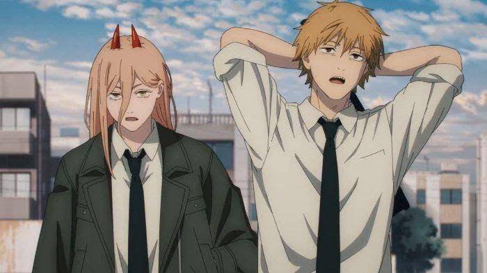 Power dan Denji dalam misi menyergap Iblis Pistol di sebuah hotel. (dok. MAPPA/Chainsaw Man)