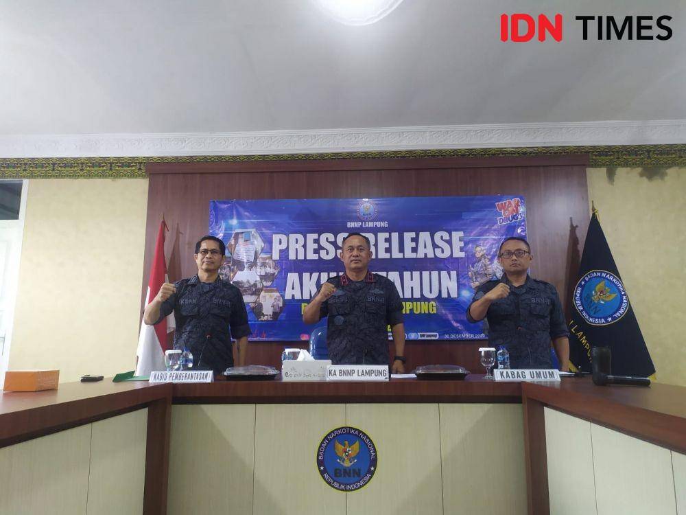 Konferensi pers akhir tahun BNN Provinsi Lampung. (IDN Times/Tama Yudha Wiguna).