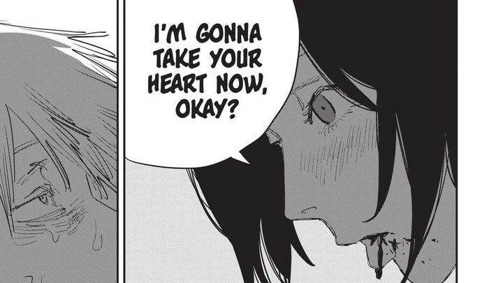 Reze mencoba untuk mengambil jantung Denji. (dok. Shueisha/Chainsaw Man)