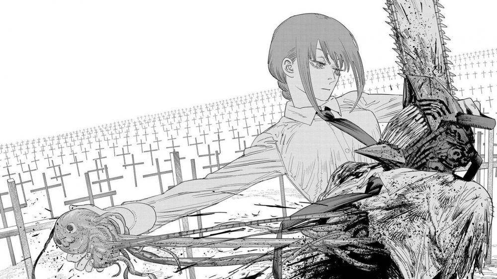 Makima mencabut jantung Denji. (dok. MAPPA/Chainsaw Man)