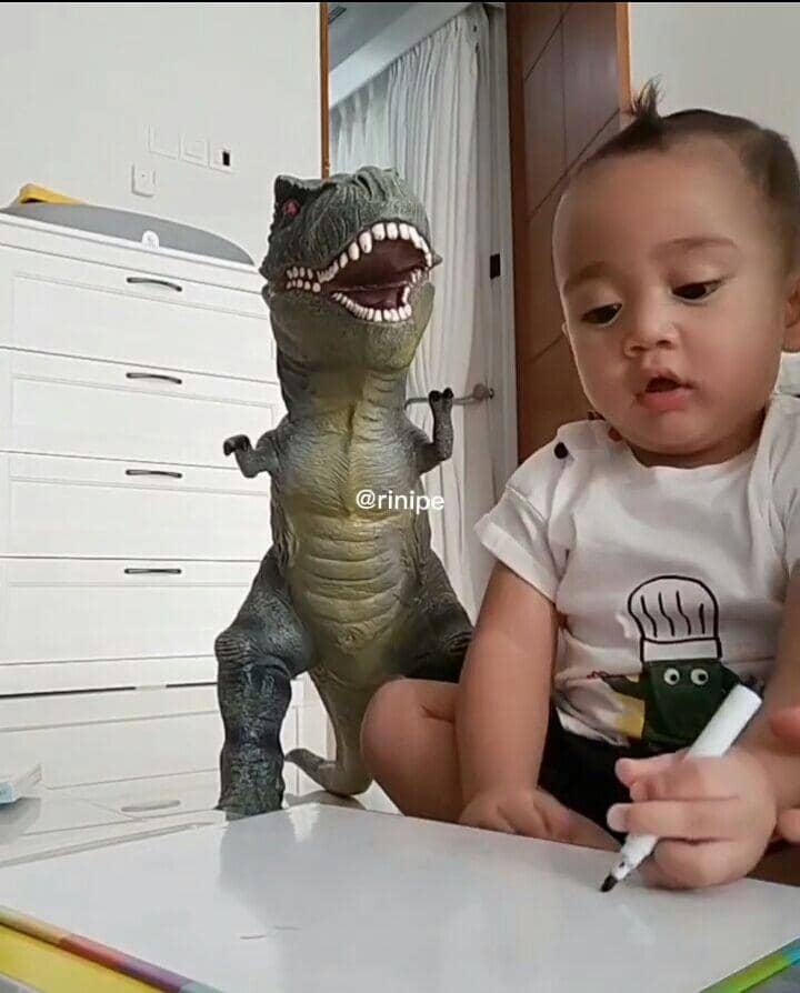 Rayyanza dan dino kesayangan (instagram.com/riniperdiyanti)
