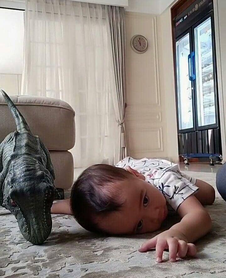 Rayyanza dan dino kesayangan (instagram.com/riniperdiyanti)