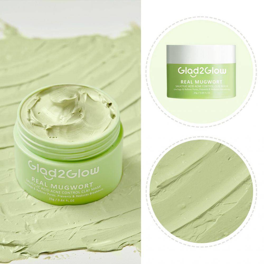 Glad2Glow Real Mugwort Salicylic Acid Acne Control Clay Mask (shopee.co.id/glad2glow.indo)