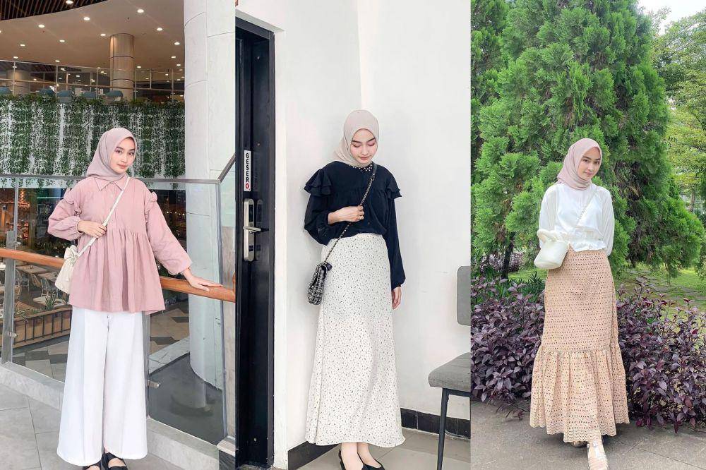 kolase potret gaya outfit dengan blus ala Qolby Fithri Nuraghniya (instagram.com/aaghniya_)