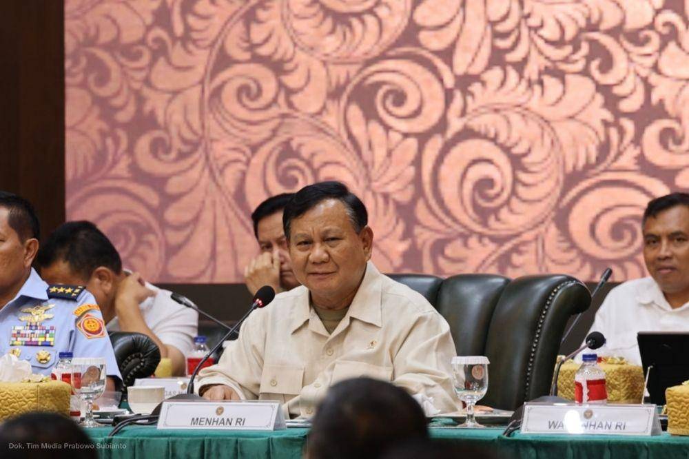 Menteri Pertahanan Prabowo Subianto ketika mengarahkan pemberian keterangan eselon I dan eselon II Kementerian Pertahanan. (Dokumentasi Kemhan)