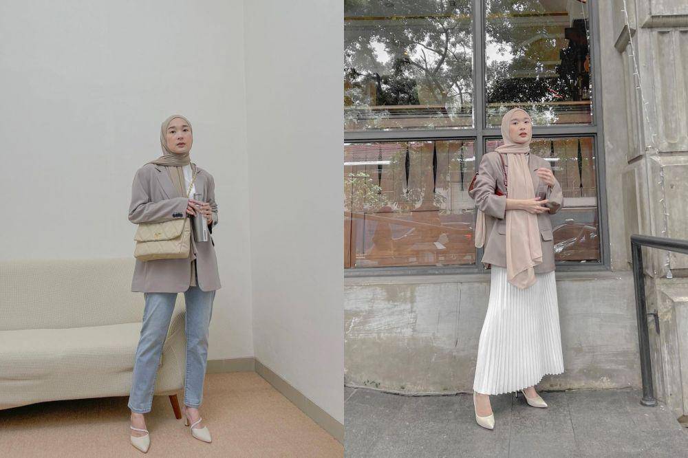 kolase OOTD dengan blazer ala Denisa Rani (instagram.com/denisarani)