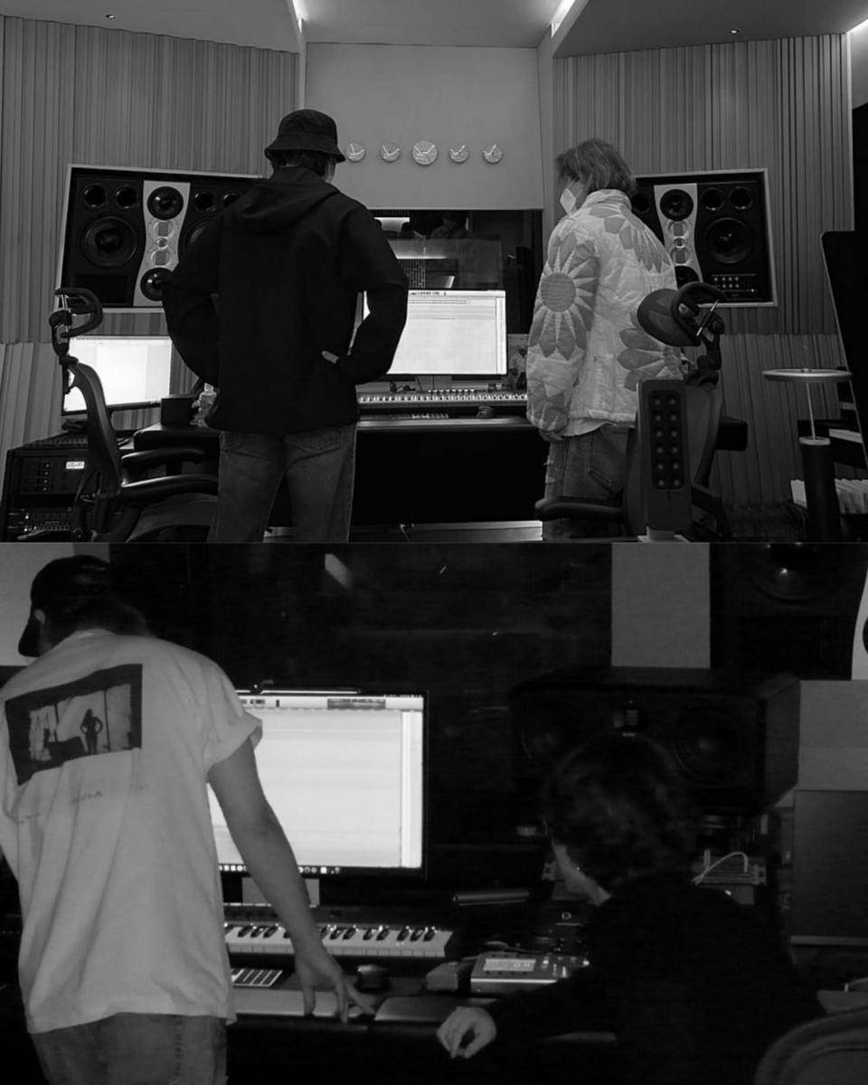 Foto yang diunggah Taeyang di studio bersama Jimin BTS. (Twitter/Kpop_Herald)