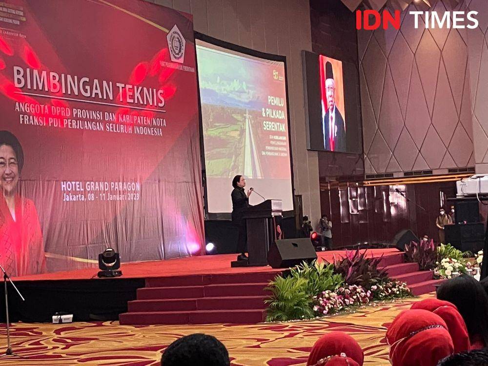 Ketua DPP PDIP, Puan Maharani di acara Bimbingan Teknis (Bimtek) Anggota DPRD PDI Perjuangan Tingkat Provinsi dan Kabupaten/Kota se-Indonesia di Jakarta (IDN Times/Ilman Nafi’an)