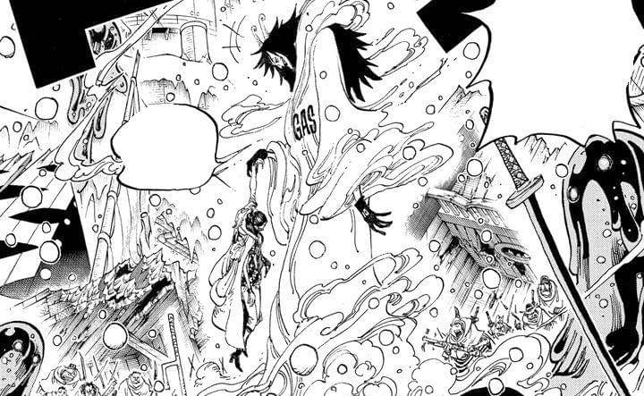 Caesar Clown dan Smoker (dalam tubuh Tashigi). (Dok. Shueisha/One Piece)