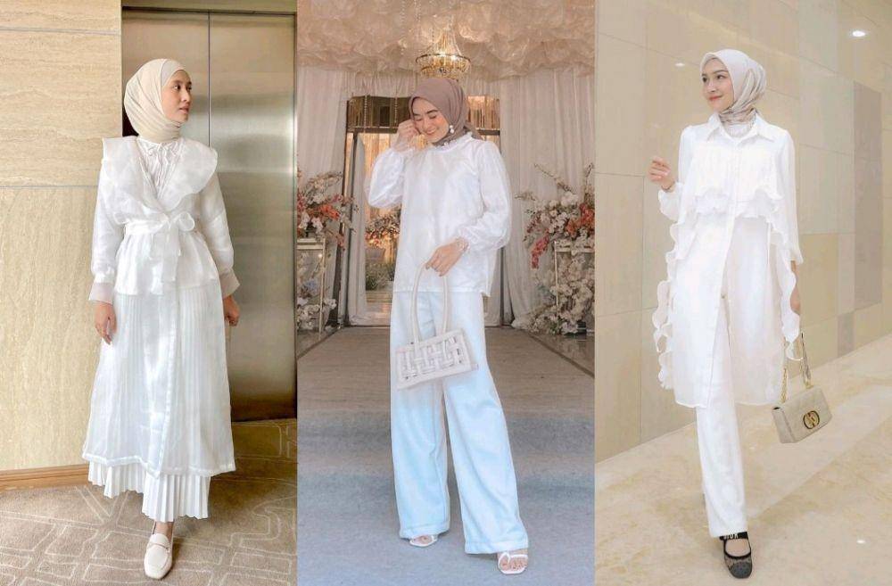 Setelan hijab putih (instagram.com/inasrana | instagram.com/savinafauzulina | instagram.com/melodyprima)