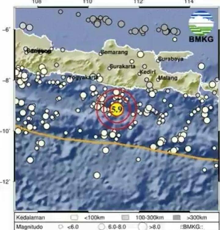 Pacitan Gempa M 5,9, Tidak berpotensi Tsunami