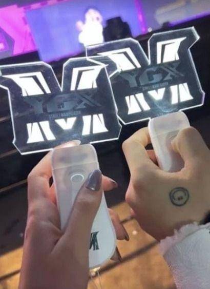 potret cucu ketua Lew Myung Hee (kiri) dan G-Dragon (kanan) memegang lightstick bersama (wikitree)