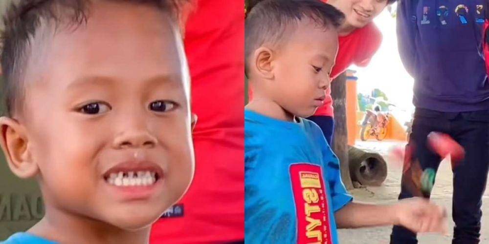 Arnold bermain di depan banyak orang. (dok. TikTok/BAMBANGMOSAJA)