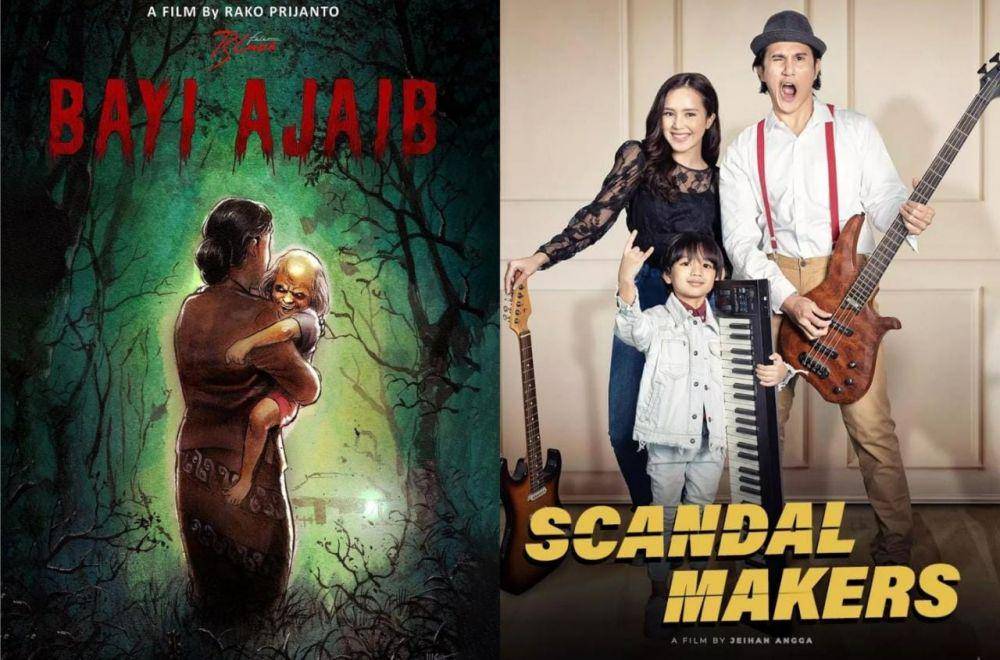 Film terbaru Vino G Bastian di tahun 2023 (dok. Falcon Pictures / Bayi Ajaib | dok. MD Pictures / Scandal Makers)