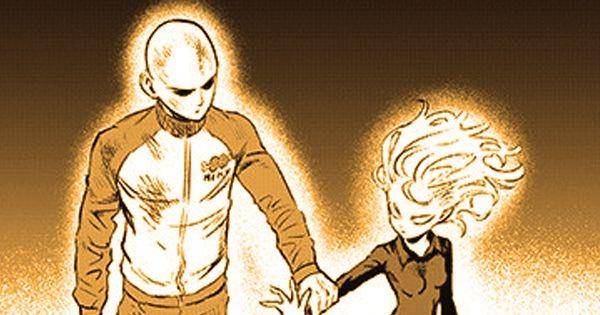 Saitama menghentikan amukan Tatsumaki ( tonarinoyj.jp/One Punch Man )