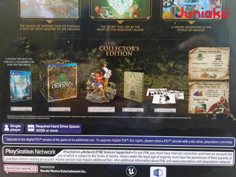 Foto bagian belakang box One Piece Odyssey Collector's Edition. (Dok. Duniaku.com/Fahrul Razi Uni Nurullah)
