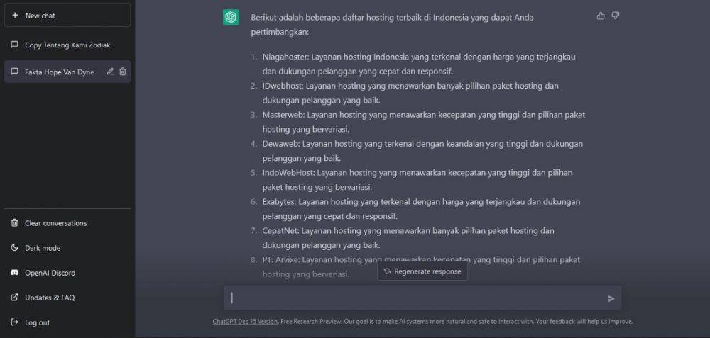 Conoth penggunaan ChatGPT. (dok. OpenAI/ChatGPT)