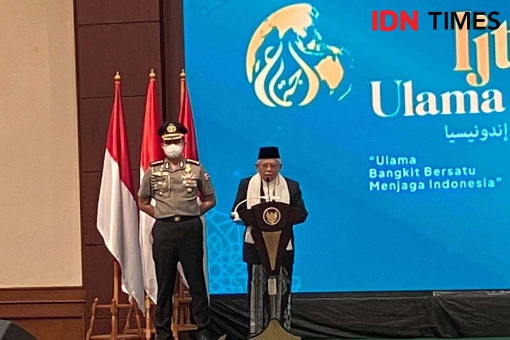 Wakil Presiden Ma'ruf Amin buka Ijtima Ulama Nusantara yang digelar PKB di Jakarta, Jumat (12/1/2023). (IDN Times/Ilman Nafi'an)