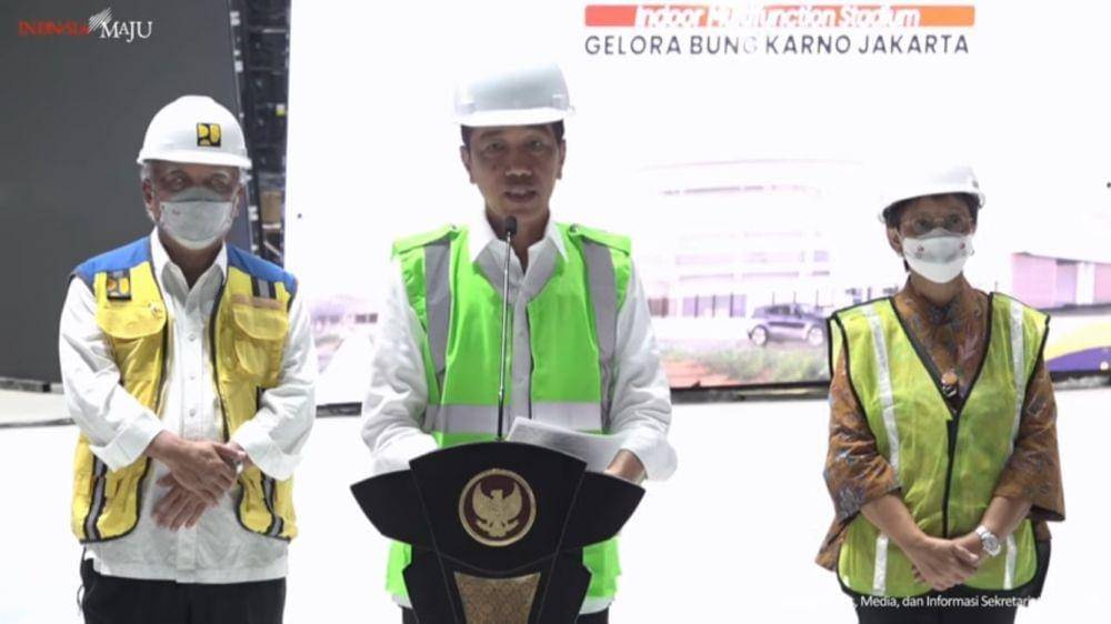 Presiden Jokowi hadiri pemasangan topping off Indoor Multifunction Stadium (IMS) di kawasan GBK (Youtube.com/Sekretariat Presiden)