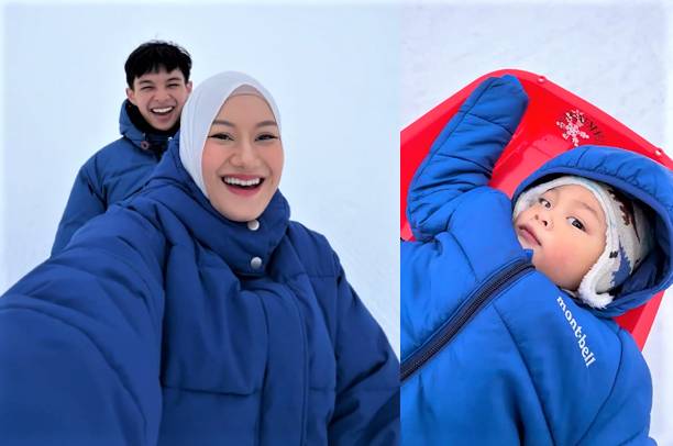 potret Rey, Dinda, dan Shaka main salju (instagram.com/dindahw/)| (instagram.com/rey_mbayang/)