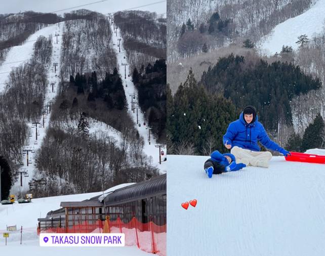 potret Rey dan Shaka main salju di Takasu Snow Park (instagram.com/dindahw/)