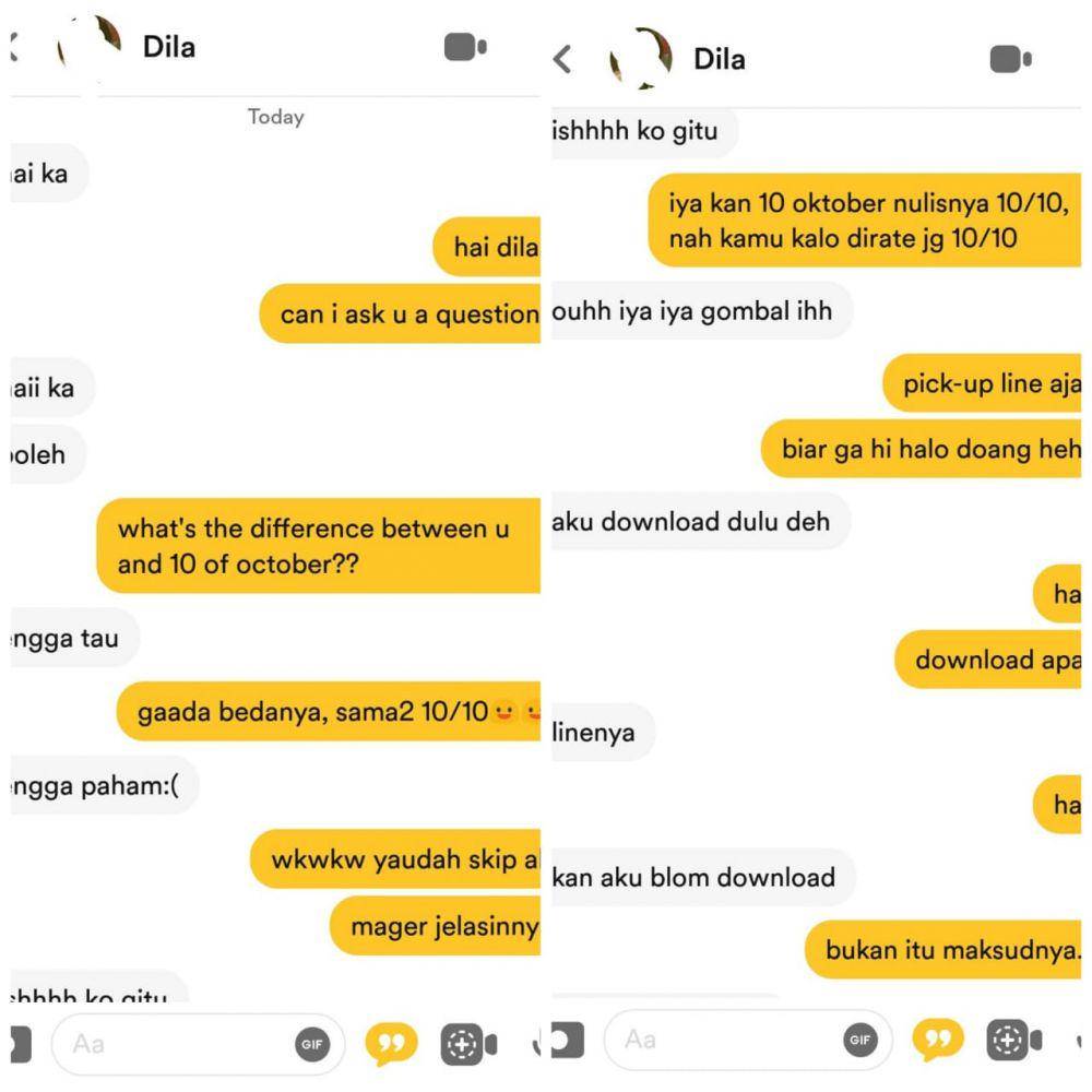 pick-up line gagal di Bumble (twitter.com/tauriots)
