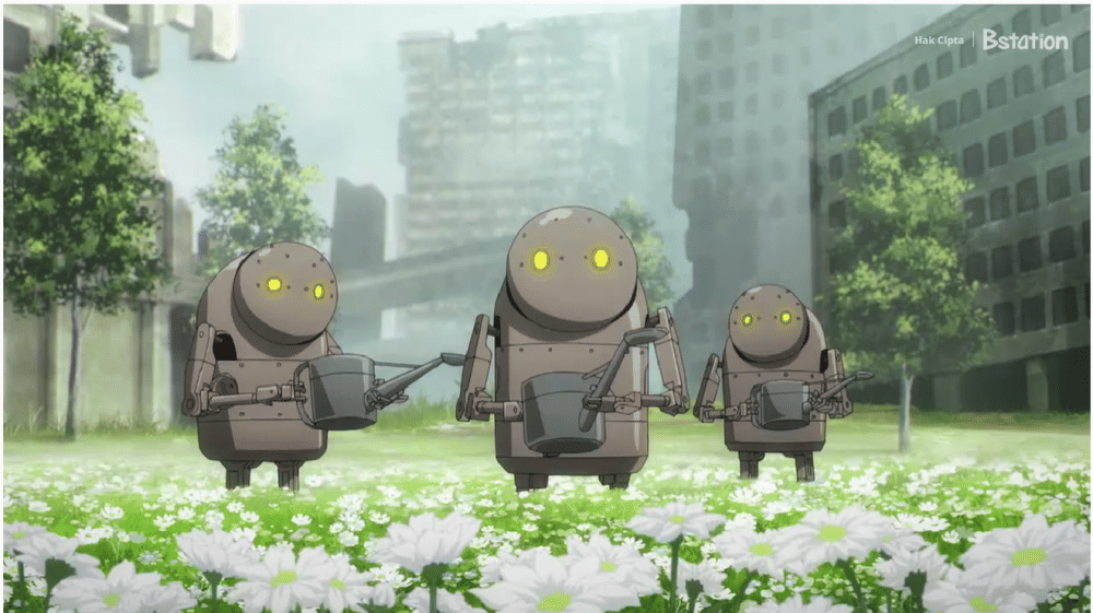 Kelompok robot yang mendapatkan kesadarannya kembali. Bstation/NieR;Automata Ver1.1a