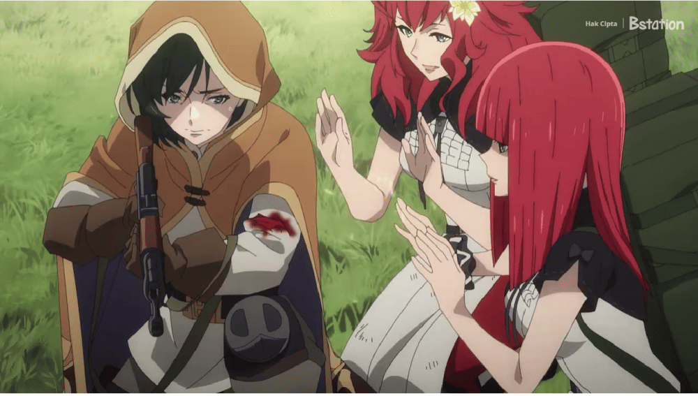 Debut Devola dan Popola dalam anime. Bstation/NieR;Automata Ver1.1a