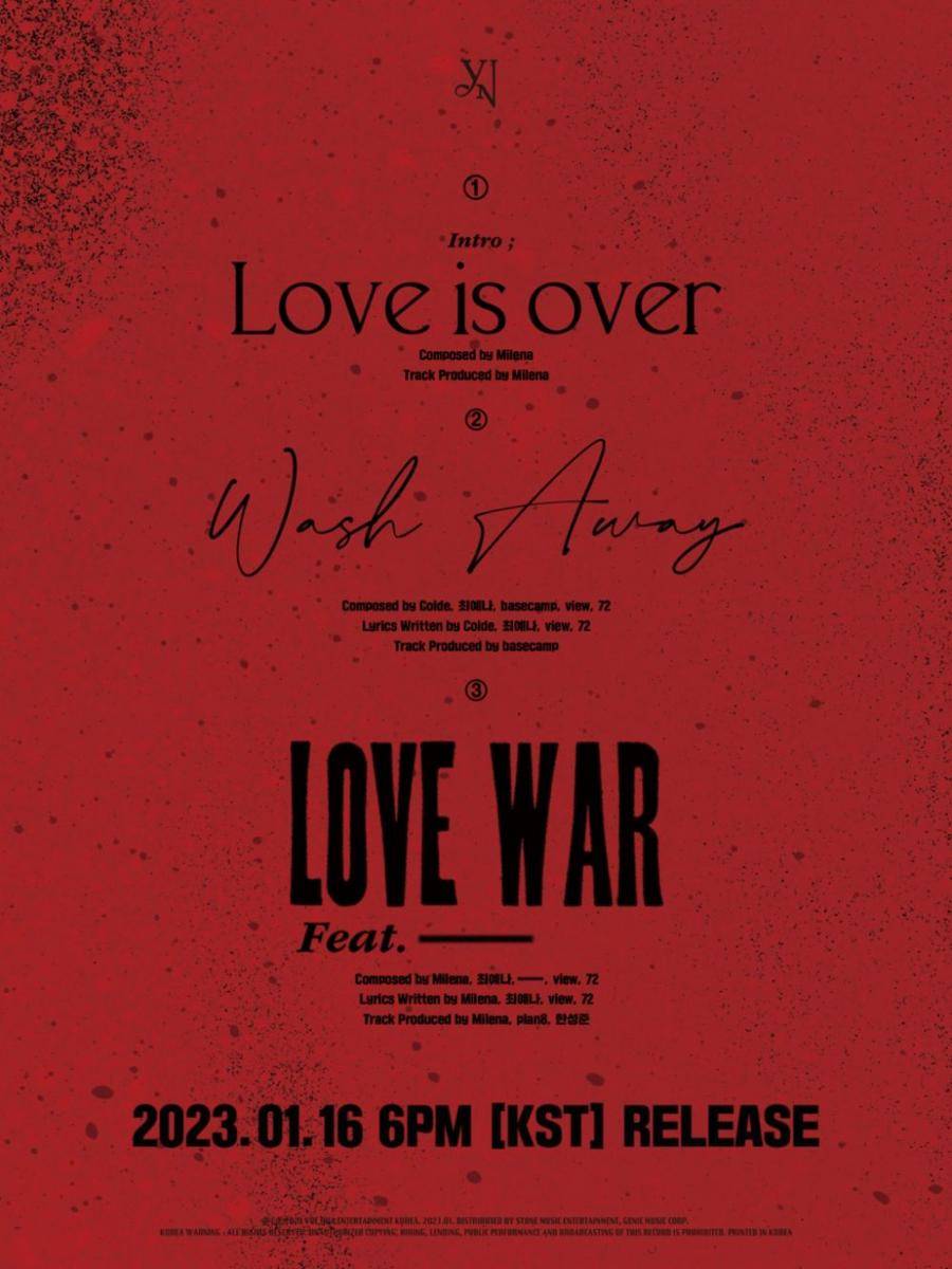 track list Yena untuk 1st single albumnya bertajuk "Love War" (twitter.com/YENA_OFFICIAL)