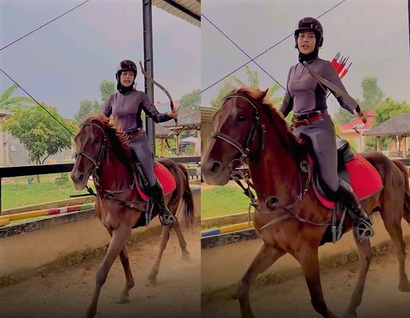 Dara Arafah saat olahraga panahan berkuda (instagram.com/daraarafah/)