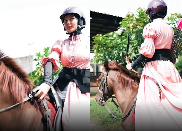 Dara Arafah saat olahraga panahan berkuda (instagram.com/daraarafah/)