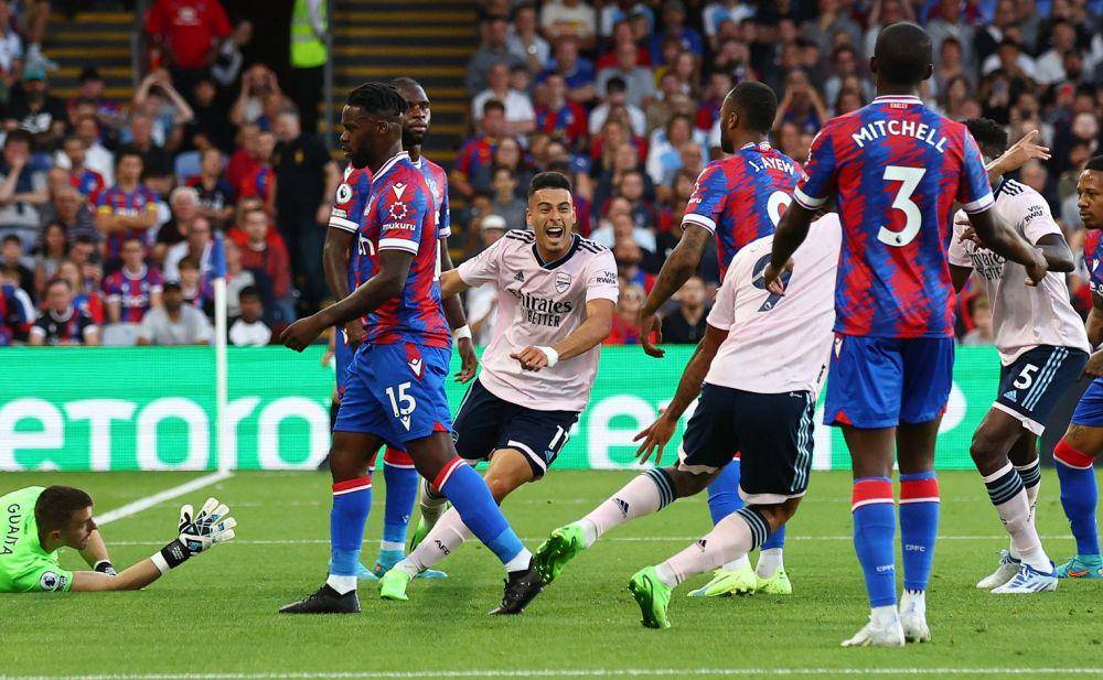 Gabriel Martinelli melakukan selebrasi setelah mencetak gol ke gawang Crystal Palace pada pekan pertama EPL 2022/2023. (twitter.com/premierleague)