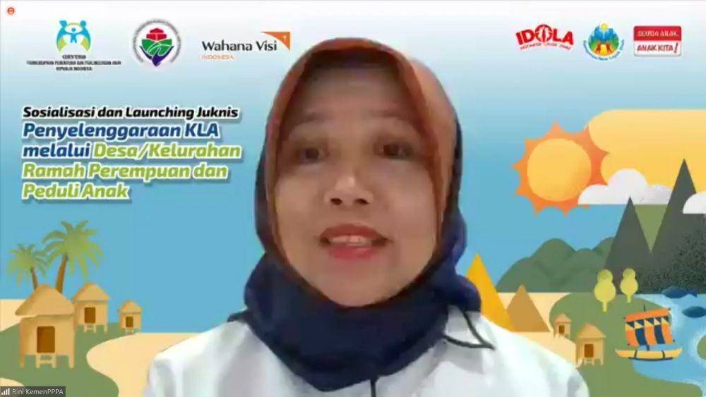 Plt. Deputi Pemenuhan Hak Anak Kemen PPPA, Rini Handayani dalam agenda peluncuran Petunjuk Teknis Penyelenggaraan Kabupaten/Kota Layak Anak (KLA) di desa/kelurahan pada Senin (16/1/2023). (dok. KemenPPPA)
