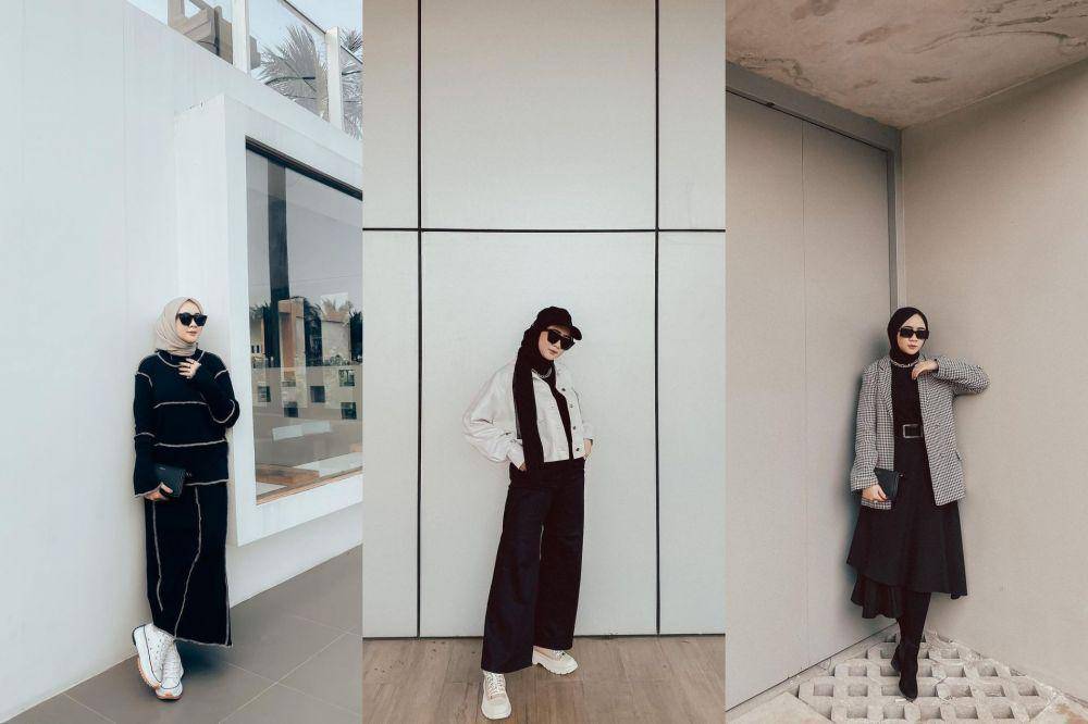 kolase potret OOTD hijab warna hitam ala Ria Noviara (instagram.com/riaanoviara)