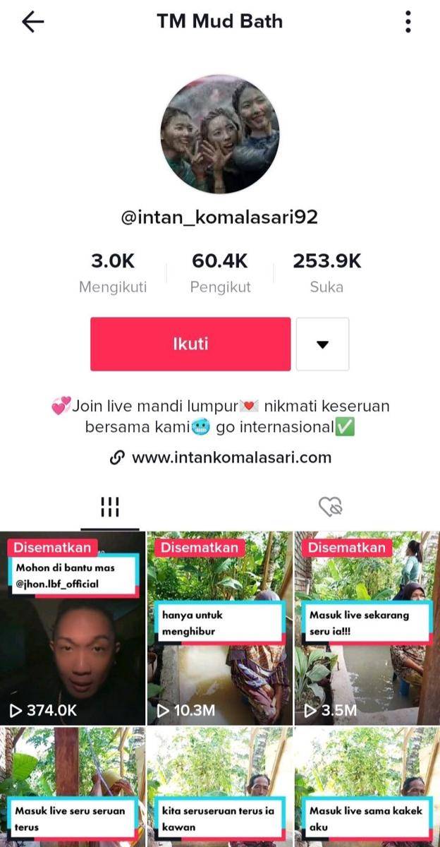 Konten-konten mandi lumpur di TikTok. (@intan_komalasari92)