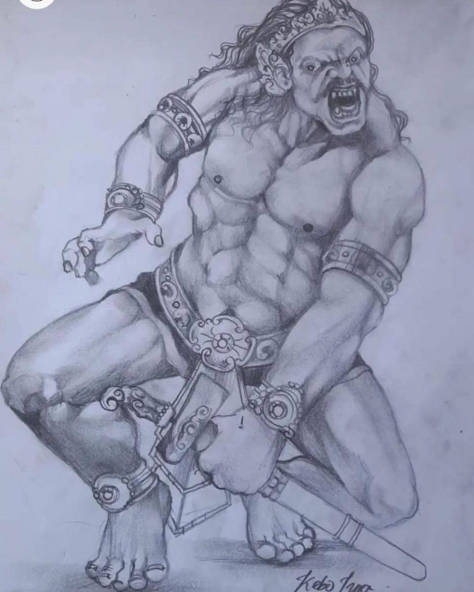 Sketsa ogoh-ogoh 'Kebo Iwa' Banjar Belong Gede. (Instagram.com/pecintaogohogoh)