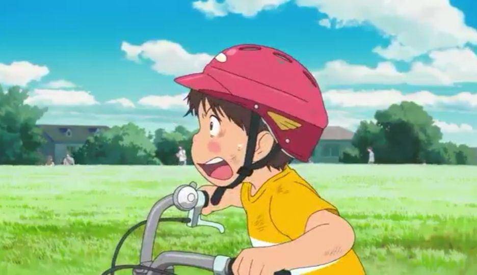 cuplikan Kun saat belajar sepeda (dok. Studio Chizu/Mirai no Mirai)