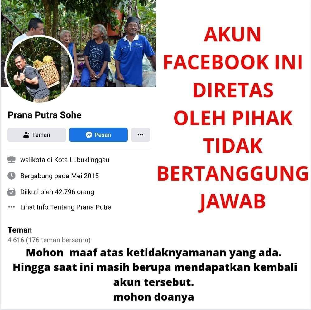 Akun Facebook Wako Lubuk Linggau Putra Sohe Diretas