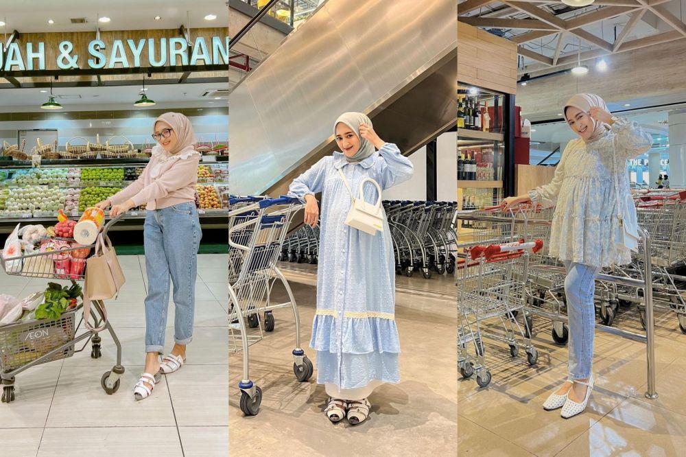 11 OOTD Hijab untuk Berbelanja ala Seviqe Rahma Febinita, Manis!