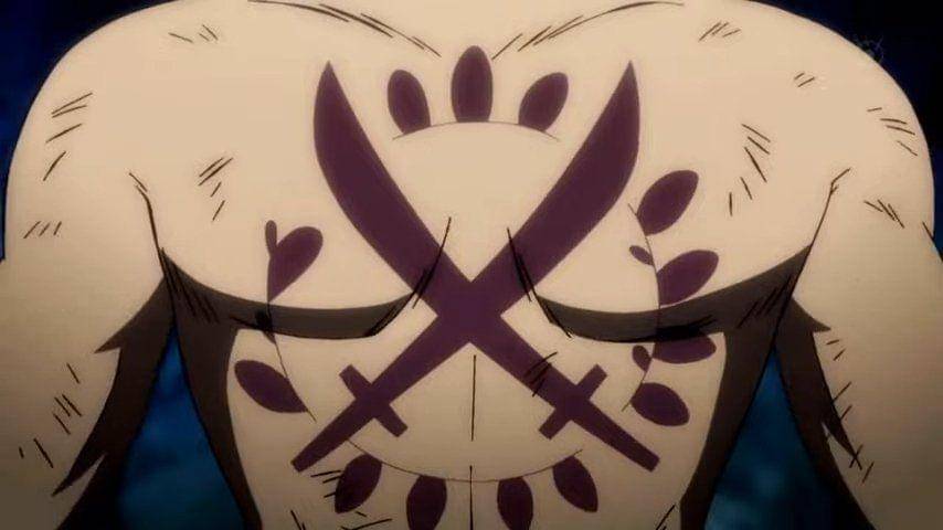 Simbol Shimotsuki di punggung Ushimaru. (Dok. Toei Animation/One Piece)