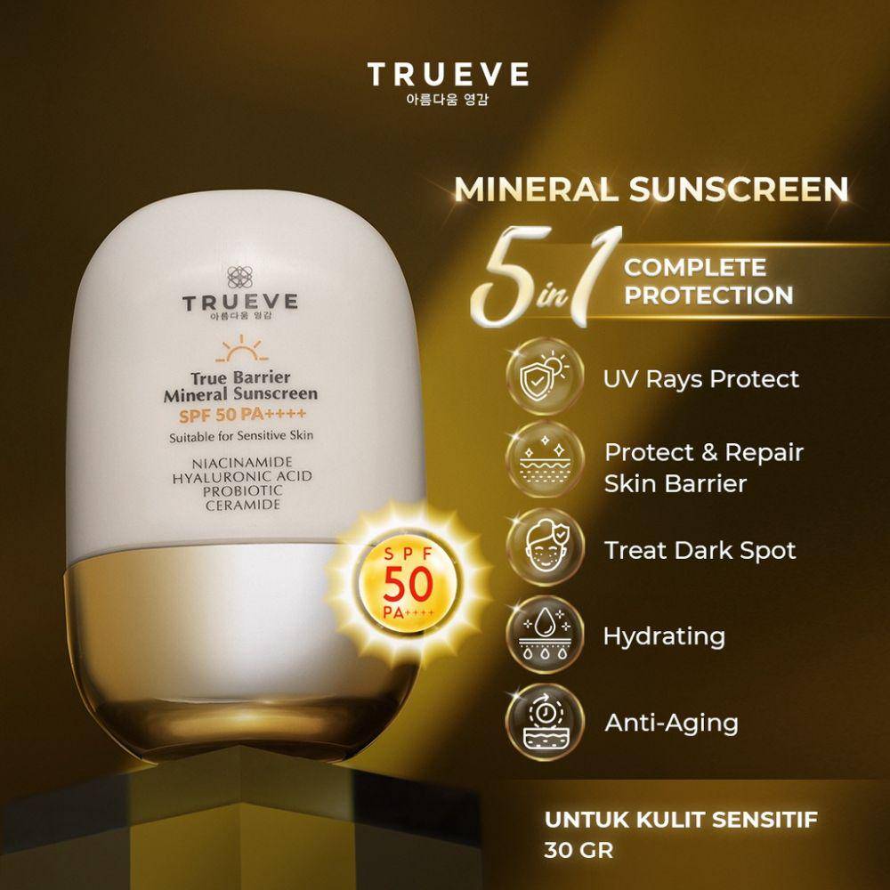 Trueve True Barrier Mineral Sunscreen SPF 50+++ (shopee.co.id/trueve.id)