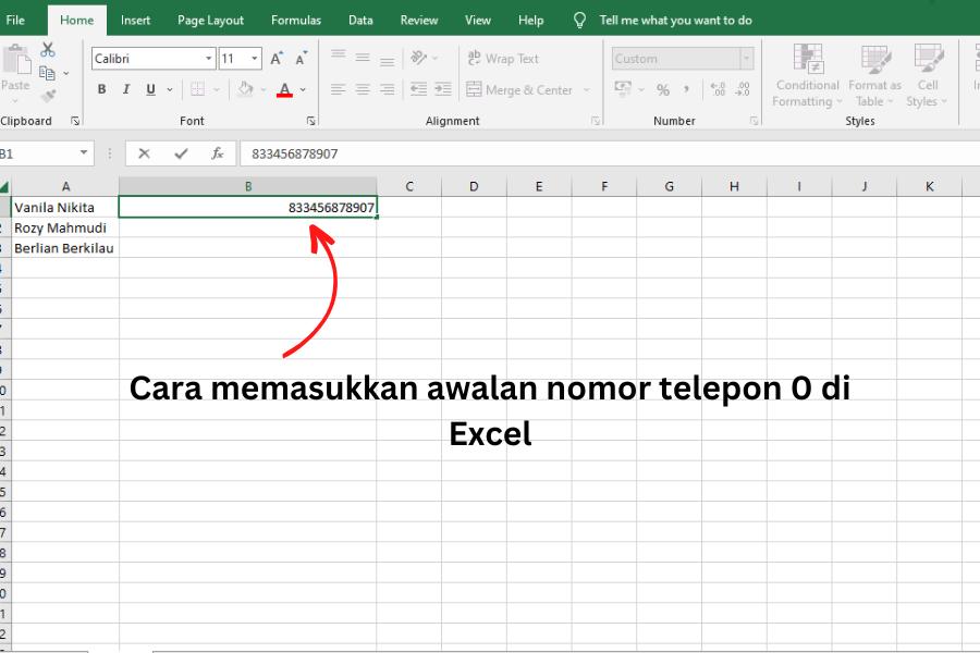 Cara Memasukkan Nomor Telepon Awalan 0 di Excel Tanpa Hilang